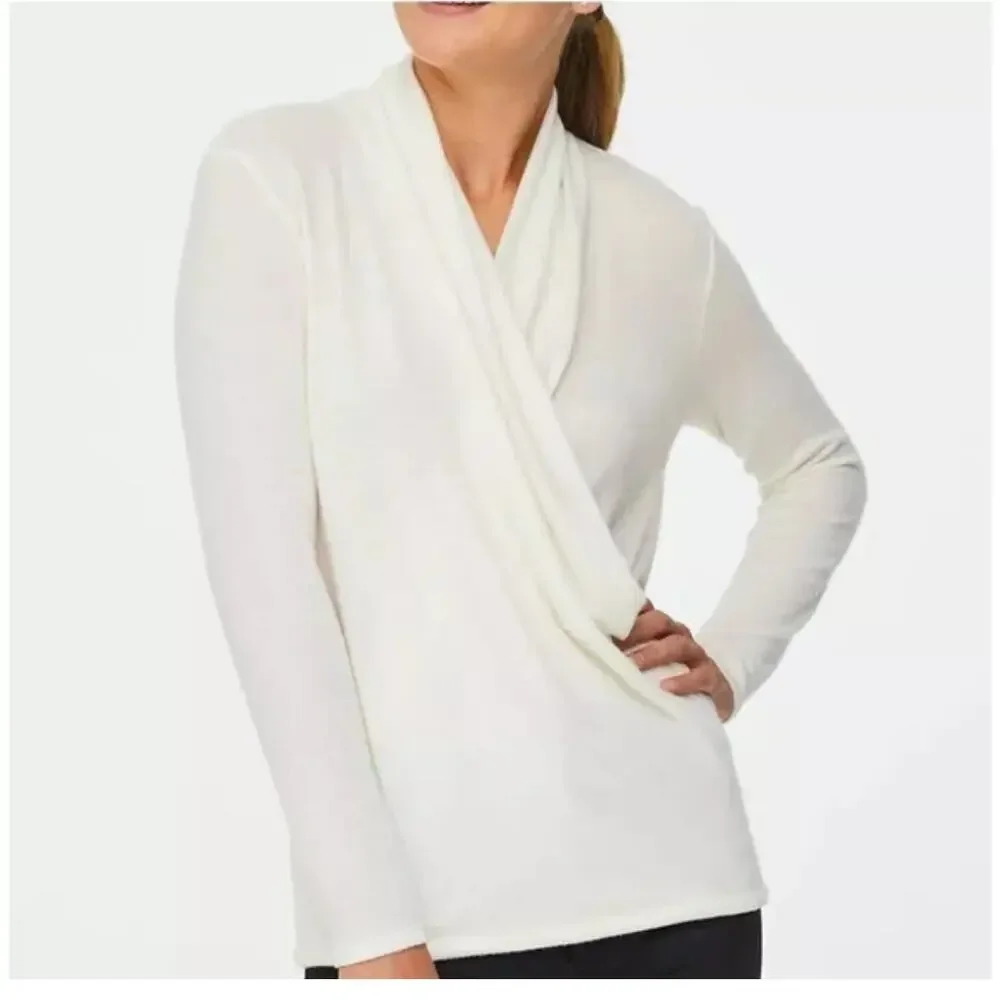 Ann Taylor Loft Cream Surplice V Neck Faux Wrap Sweater Long Sleeve S NWT